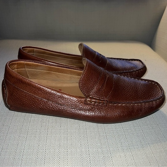 1901 Brown Pebble Grain Leather Driving Moccasins Size 8.5M - Picture 6 of 11